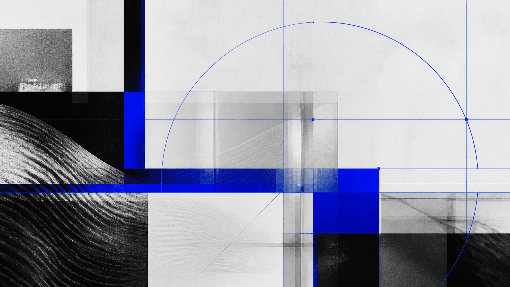 Black, white and cobalt grid representing a structured software system